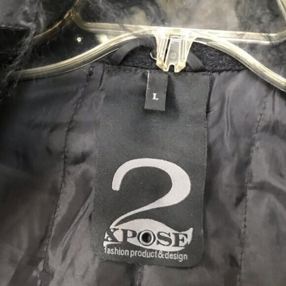 2 Xpose Boucle Pea Belted Coat Removable Fur Collar Pockets Texture Wool Short L - Picture 7 of 16